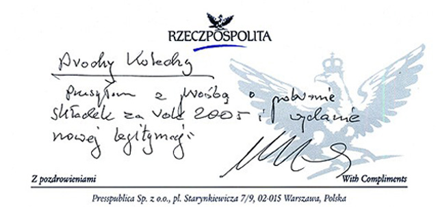 22 - Liścik z prośbą o zapłacenie składek i nową legitymację SDP
Archiwum OW SDP